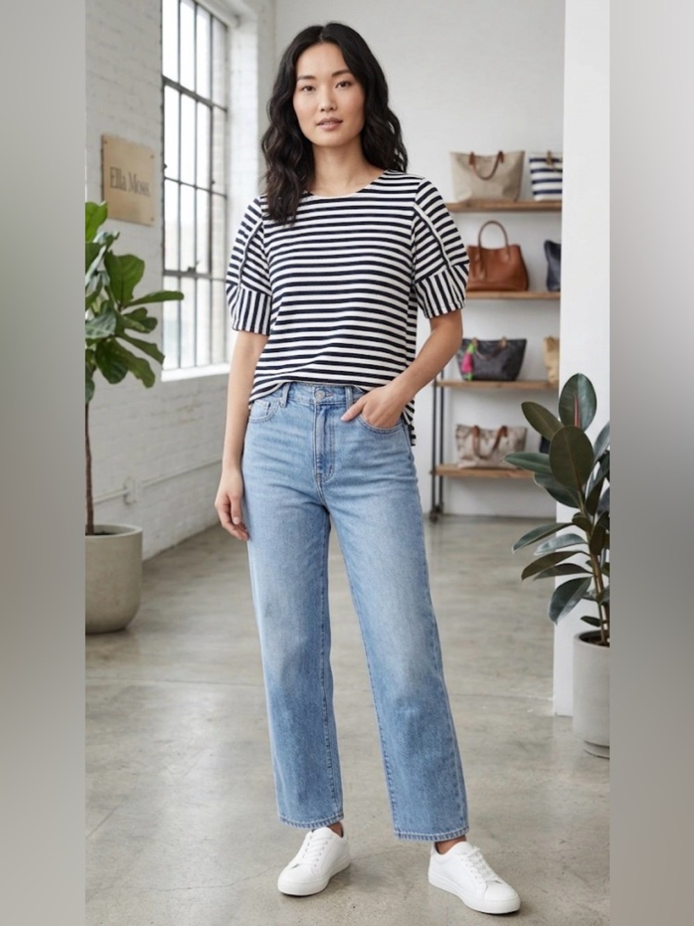 Ella Moss Striped Puff Sleeve Top